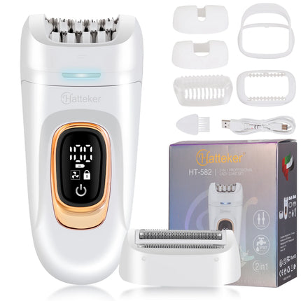 Hatteker 2-in-1 Epilator Hair Remover Leg Body Portable Lady Shaver Hair Removal Tool Underarms Facial Clipper for Women IPX7