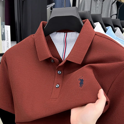 100% pure cotton short sleeved men's polo shirt summer fashion high-end brand pony embroidery golf top casual business T-shirt