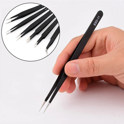 Anti Static Safety Esd Stainless Steel Precision Curved Tweezers  Electronic Laboratory Jewelry Crafts Maintenance Tools