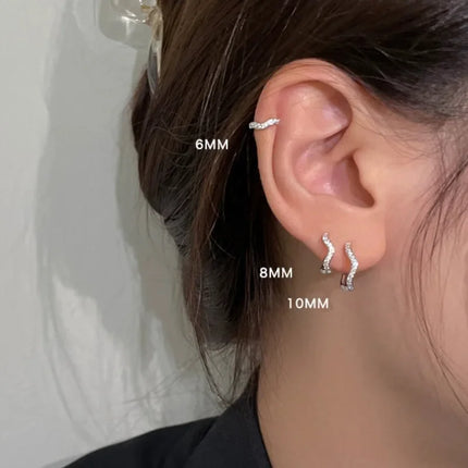 2PCS Stainless Steel Minimal Wave Hoop Earrings Crystal Zirconia Small Huggie Ear Rings for Women Piercing Jewelry