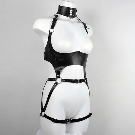 Women Fashionable Belt Set Gothic PU Leather Adjustable Harness Belt Street Style Exotic Set for Casual Travel or Party Wear