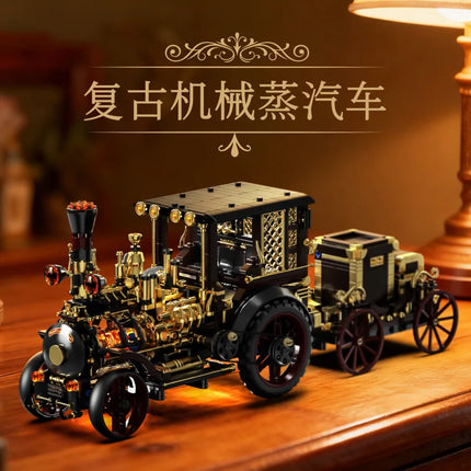 New Arrival MOC Retro Mechanical Steam Car 3D Construction Educational Building Blocks Set Toys Adults Kids Holiday Gifts Boys