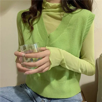 High Neck Sheer Mesh Top Women Clothing Long Sleeve Turtleneck T-shirt Korean Sexy See Through Black White Beige Shirt New