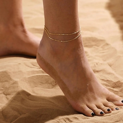 Gold/Silver Ankle Bracelets for Women,14K Gold Anklets for Women Waterproof Beads Anklets Set Layered Anklet Gold Jewelry Gift