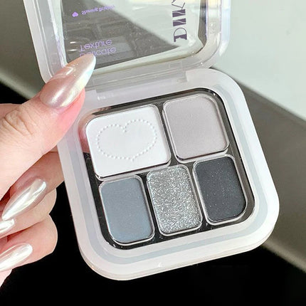 5-Color Punk Smokey Eye Makeup Eyeshadow Palette Silvery White Cement Gray Dark Black Matte & Shimmer Lasting Party Makeup