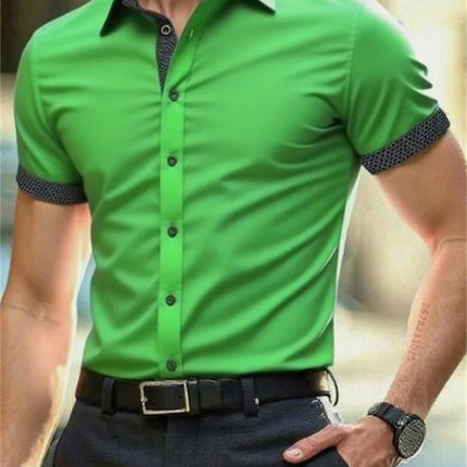 Men's short-sleeved shirt summer slim casual dress light and thin elastic no iron business shirt fashion luxury all seasons