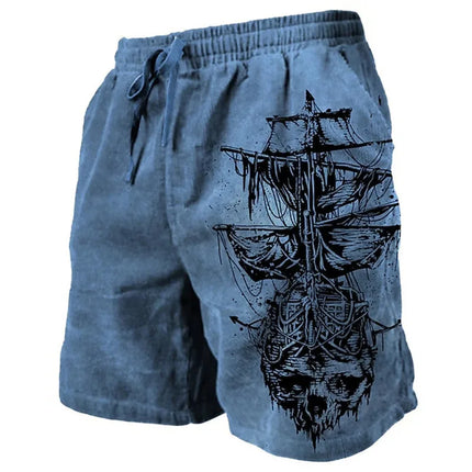 Men's Beach Shorts Compass Pattern 3D Retro Printed Shorts Men's Summer Breathable Drawstring Shorts Fitness Street Shorts