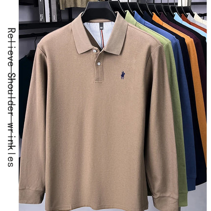 100% pure cotton luxury men's long-sleeve polo shirt designer brand Paul pony embroidery soft comfort spring autumn casual T-shirt
