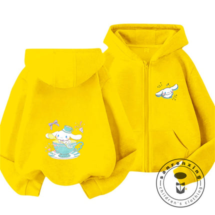 Boys Girls 2026 Autumn Winter Cinnamoroll Zipper Hoodie 3-14Y Cute Kawaii Street Cartoon Hot Fashion Outdoor Casual