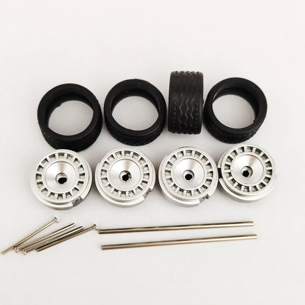 5 Sets 1/64 Alloy Car Model Tires w Shaft Wheels w 25mm Axles for Modify 1:64 Matchbox/Domeka/HW Model Cars No Need Open Chassis