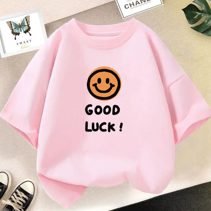 Smile Print Cotton T-Shirt for Girls Casual O Neck Short-Sleeve Kids Fashion Summer T-Shirts Tops Baby Tees Child Clothes