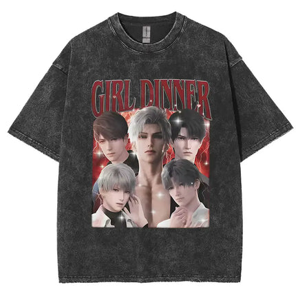 Funny Girl Dinner Caleb Graphic Tee Shirt Love and Deepspace Novelty Cotton T Shirts Fashion High Quality Vintage Washed T-Shirt