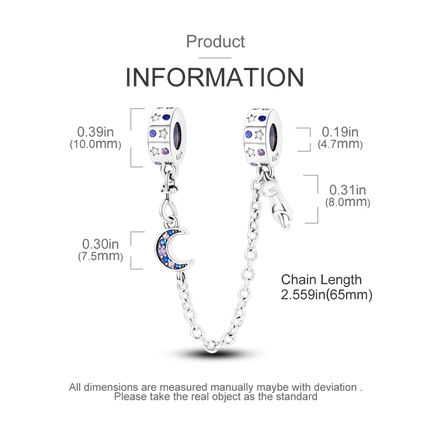 Sparkling Clear Silver Safety Chain 925 Sterling Silver Safety Chain Charm Beads Fit Original Bangle Bracelet DIY Jewelry