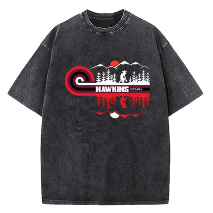 Demogorgon Hawkins Vintage Washed T Shirt Women Men Anime Cotton T Shirt Summer Harajuku Street Tops Clothing
