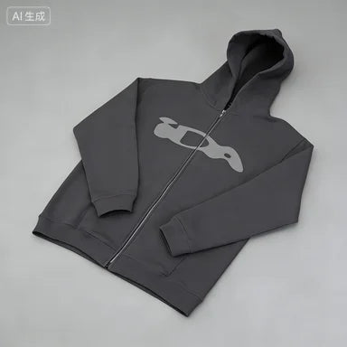 2025European and American Fashion New Trend Letter Print Fleece Loose Casual Zipper Unisex Hooded Sweatshirt Jacket