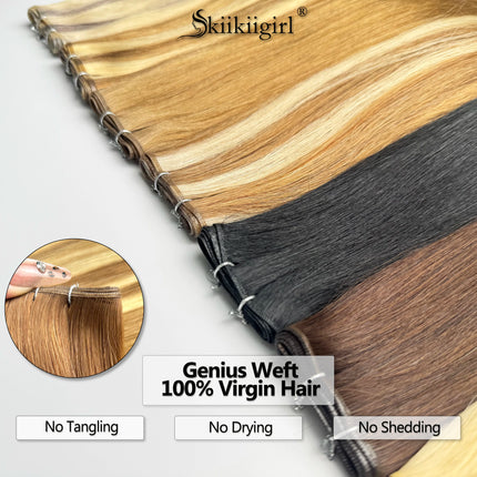 Genius Weft Human Hair Extensions 100G Double Drawn Blonde Bundles Invisible Straight Virgin Hair Weft Full End Top Quality