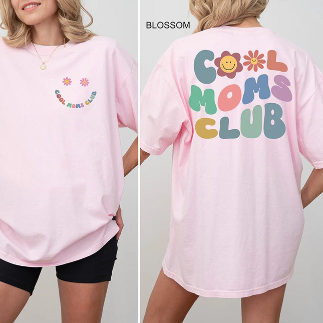 Cool Moms Club T Shirt for Women Summer Short Sleeve Tees Fashion Print Graphic Y2k Tops Mama Birthday Clothing Gift Outfit