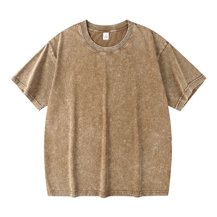 Washed And Distressed 230g Heavyweight Cotton Short Sleeved T-shirt Versatile Men Women Summer Solid Color Loose T Shirts Top