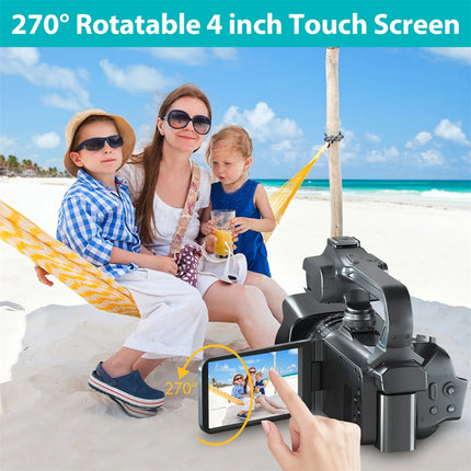 Full 4K Camcorder 64MP Youtuber Professional Digital Video Camera Streaming Auto Focus Photography Vlog Recorder 4" Touch Screen