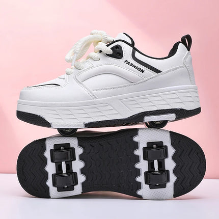 Children's Roller Skates Four-Wheel Wear-Resistant Fashion Leather Breathable Sports Entertainment Wheel Shoes for Kids