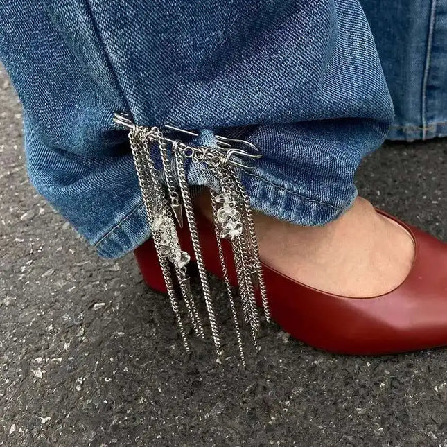 PuRui Trend Creative Silver Color Tassel Pendant Anklet Chain Women Paperclip Foot Ankle Chain with High Heels Accessory Jewelry