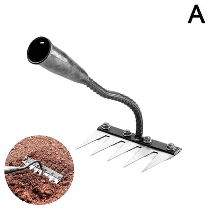 5/6/7/8 Teeth Carbon Steel Garden Hand Rake Farm Tool Weeding Scarifier Agricultural Nail Harrow Metal Harrow Garden WeedingTool