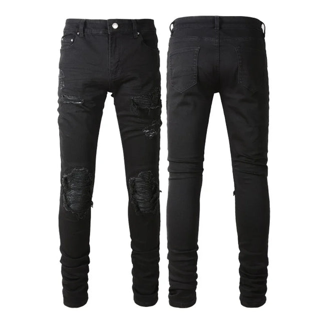 Skinny Hole Jeans for Men Vintage Pencil Pants Straight Ankle Length Trousers Washed Distressed Denims 2024 Autumn Streetwear