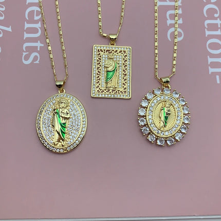 Fashion Religious Saint St. Jude Thaddeus Necklaces For Women Shiny Zircon San Judas Tadeo Pendant Chain Neckalce Jewelry
