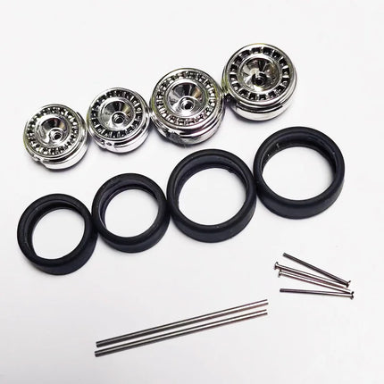 5 Sets 1/64 Alloy Car Model Tires w Shaft Wheels w 25mm Axles for Modify 1:64 Matchbox/Domeka/HW Model Cars No Need Open Chassis