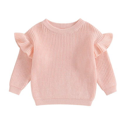 Pudcoco Infant Newborn Baby Girl Sweaters Cute Ruffle Long Sleeve Solid Color Knit Pullover Toddler Loose Tops 0-3T
