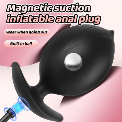 2026Magnetic Suction Inflatable Anal Plug with Built-in Steel Beads Big Dildos Vaginal Expander Men Butt Dilator Couple Sex Toys