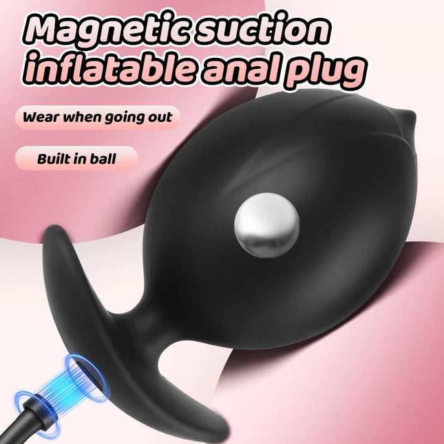 2026 Magnetic Suction Inflatable Anal Plug with Built-in Steel Beads, Large Dildos, Vaginal Expander, Men's Butt Dilator, Couple's Sex Toys