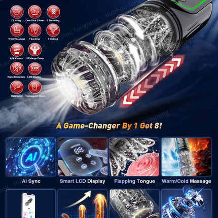 Automatic Thrusting Rotating Male Masturbator Licking Stroker Sucking Blowjob 100% Waterproof Pennis Pump Adult Sex Toys For Men