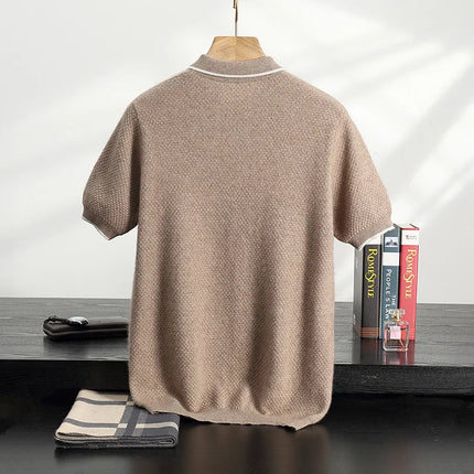 100% Goat Cashmere T-shirt Men's POLO Collar Short Sleeve Pullover 2025 Spring/Autumn New Fashion Knit Business Casual Tank Tops