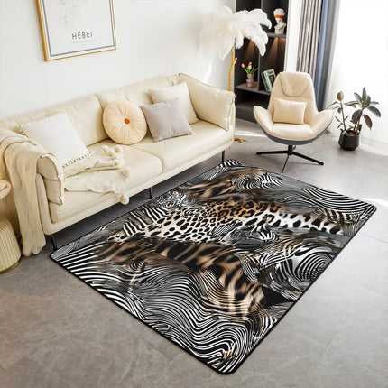 Striped Red Leopard Area Rug, Color Block Wild Animal Hide Print, Non-Slip Washable Mat for Living Room Sofa Dining Room Indoor