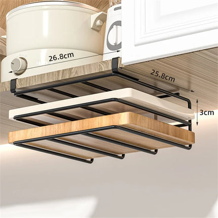 JUSTINLAU Stainless steel Kitchen Hanging Organizer Rack with Hook Paper Towel Rag Hanging Cutting Board Pot Cover Storage Shelf