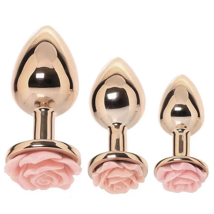 Metal Anal Plug with Rose Flower Base, Stainless Steel Butt Plug for Beginners, Petite Rose Butt Jewelry Adult Sex Toy