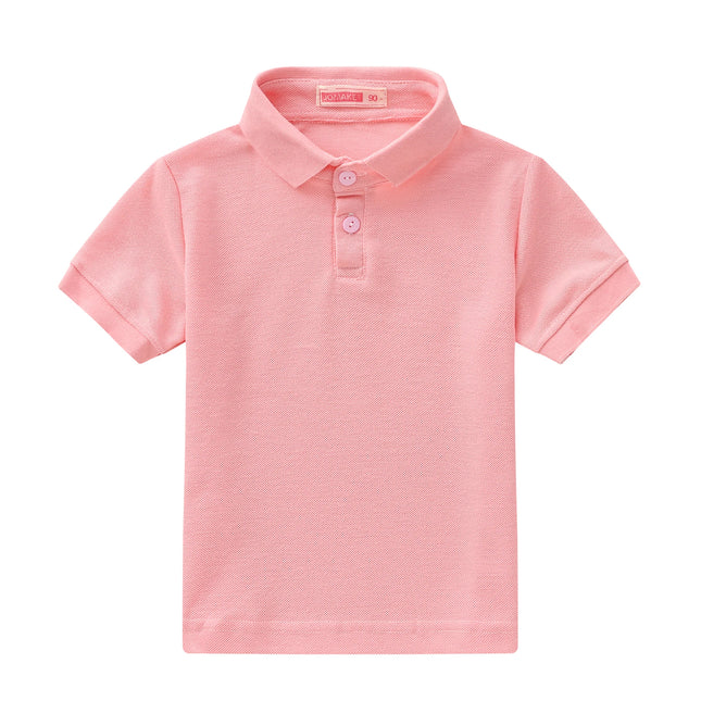 Summer boys and girls solid color short sleeved T-shirt top, children's fashion lapel short sleeved polo shirt, formal student o