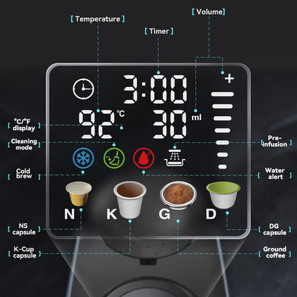 HiBREW 6 in 1 Multiple Capsule Coffee Machine Hot/Cold DG Nes Capsule ESE Pod Tea Basket Ground Coffee Cafeteria 20Bar H6