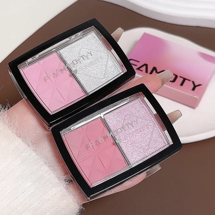 FAMOTY dual-color blush, Highlighter and contouring All-in-one plate, Shadow Brightening blush plate, multiple uses in one plate