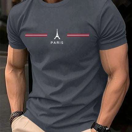 Men's 100% pure cotton summer loose oversized casual Paris letter printed sports round neck short sleeved T-shirt top