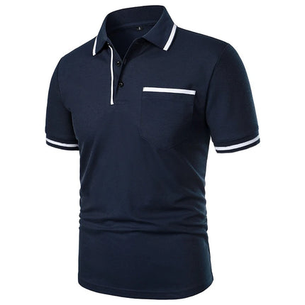 New Summer Men's Short Sleeve Polo Shirts Solid Business Casual Tees Fashion Breathable Loose Patchwork Tops Pockets Male Polos