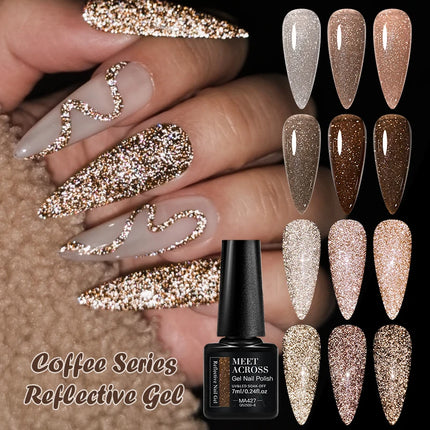 6pcs Coffee Brown Reflective Glitter Gel Nail Polish Set Dark Flashy Semi Permanent Soak Off UV Gel Varnish Nail Supplies Salon