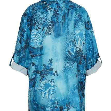 Plus Size 2025 New Fashion Ladies Button Shirt Summer Autumn Long Sleeve T Shirt Tops Business Casual Floral Shirt