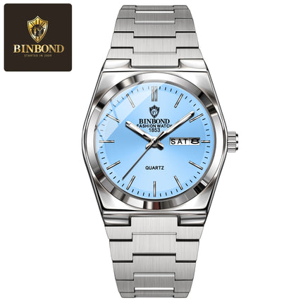 BINBOND 102 Couple Quartz Watch Men's Original Watch Waterproof Night Light Date Week Stainless Steel Men's and Women's Watch