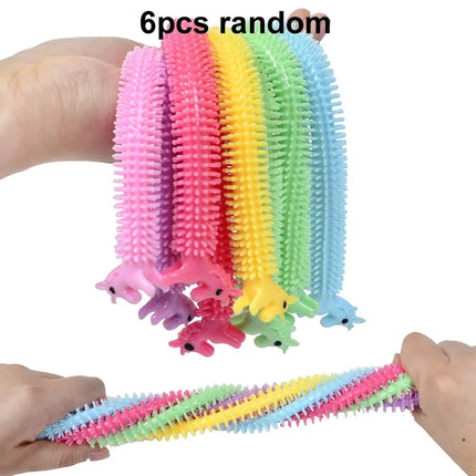 1-6PCS Funny Unicorn Pull Worm Noodle Fidget Toys Stretch String TPR Rope Anti Stress Toys String Stress Relief Autism Vent Toy