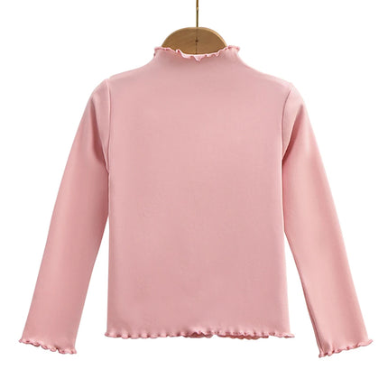 Girls' Long-Sleeve T-Shirt with Ruffle Edges, Soft and Warm Fashion Solid Color Tops, Cute Spring Autumn Casual Shirt for Kids