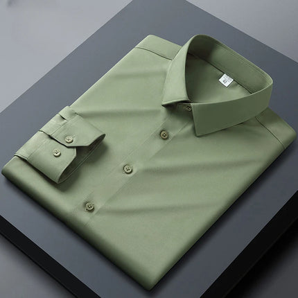 Men's Business Casual Long-Sleeved Shirt, Orange, Non-Ironing, Wrinkle-Resistant, Elastic, Solid Color, New Style