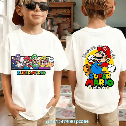 New Super Mario and Luigi Anime Children's Cotton Short-sleeved T-shirt, Cartoon Game Trendy Top for Boys' Casual Short Sleeves.