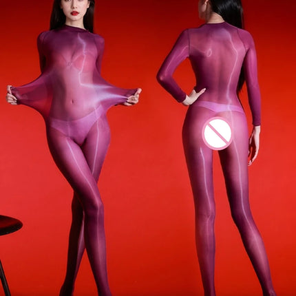 5D Body Stockings Women Oil Shiny Smooth Bodysuits Ultra Sheer Jumpsuits Seamless Tihgts Lady Glossy Pantyhose Erotic Lingerie